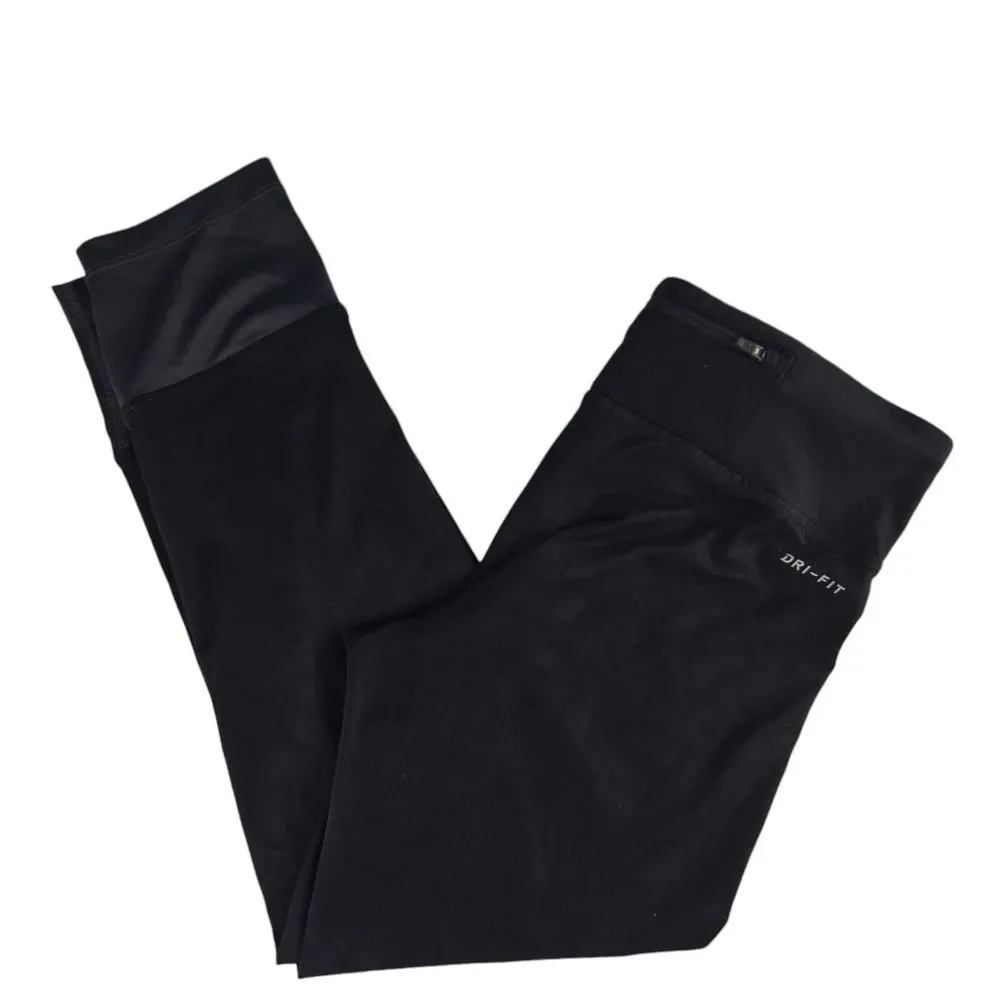 Nike Dri Fit 831663-010‎ Womens Small (28x24) Black Big Swoosh Crop Leggings